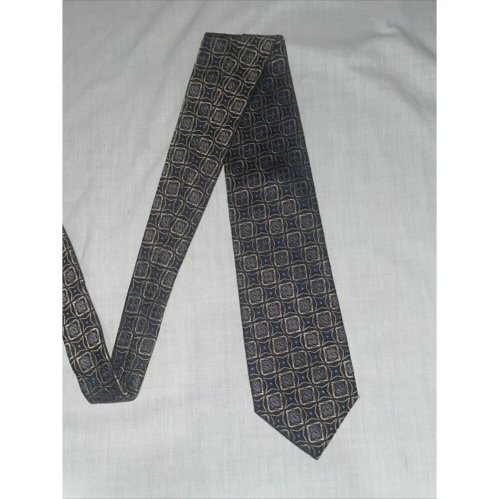 Dona Dona Jacquard Men’s Dress Tie Size 58” 3.5” Black Gold Silk Business Formal
